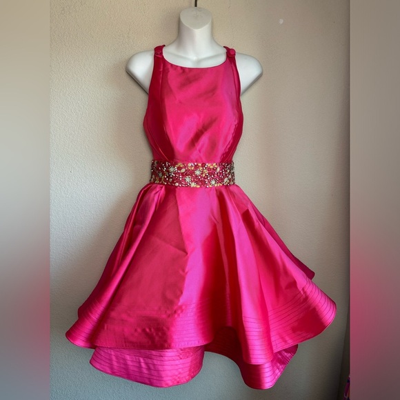 Mac Duggal Bright Pink A-Line Fit & Flare Floral Beaded Petticoat Formal Dress 2 - Picture 1 of 16
